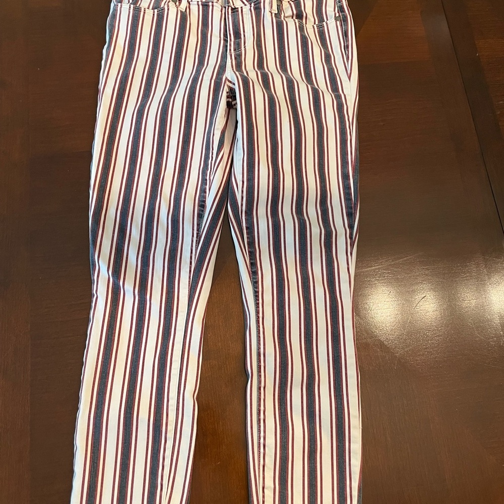 Striped Women’s Denim Pants - Red, White, and Blue